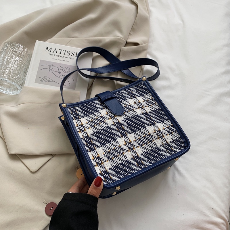 Túi xách đeo vai sức chứa lớn họa tiết kẻ sọc thời trang mùa thu mới 2021