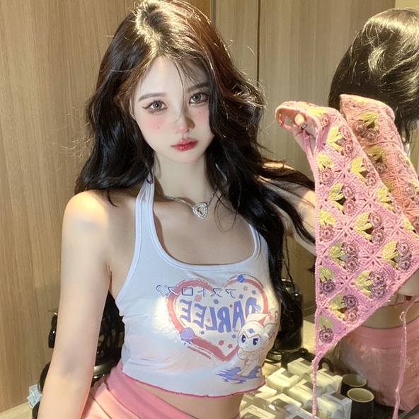 Áo Dệt Kim Hai Dây In Họa Tiết 【ZHELIHANGFEI】 Thời Trang Quyến Rũ Cho Nữ