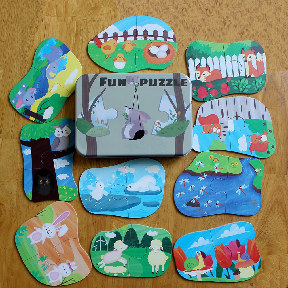 Combo 4 hộp tranh ghép Fun Puzzle Chủ đề các loại động vật ,vật nuôi