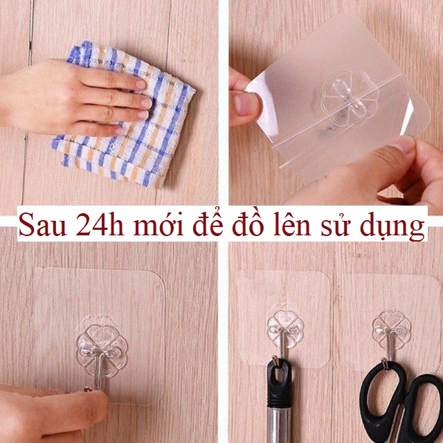 Combo 10 móc treo tường siêu dính chắc chịu lực giá đỡ điện thoại đồ dùng nhà bếp chìa khóa túi balo khăn quần áo 6x6cm