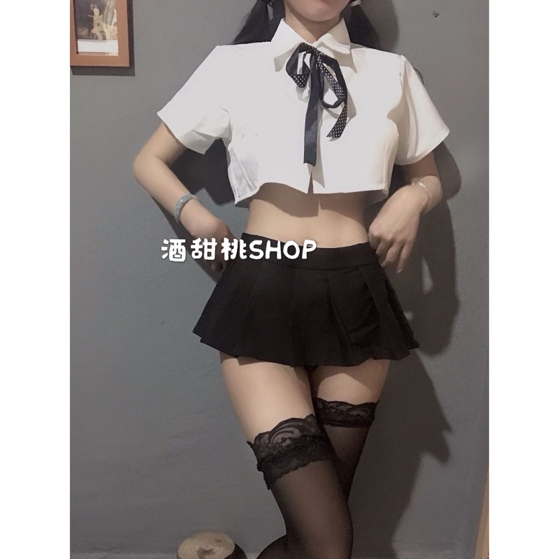 Cosplay Học Sinh Dễ Thương • ME1549 Áo Kèm Dây Nơ Đáng Yêu • Chân Váy Siêu Ngắn Gợi Cảm