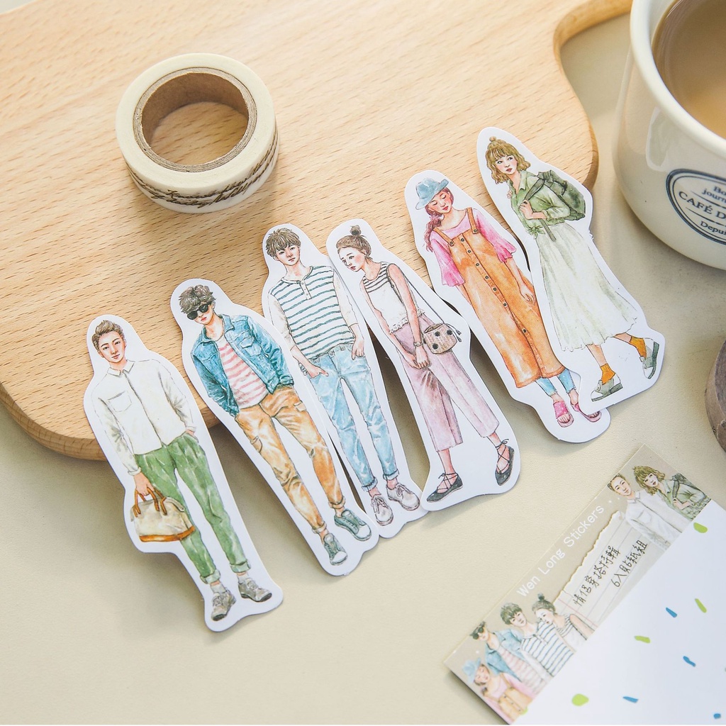 Sticker trang trí sổ hình cô gái chàng trai hiện đại năng động, hình dán sticker trang trí cỡ lớn