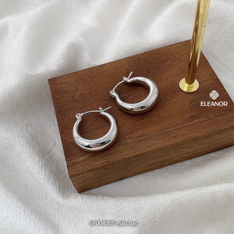 Bông tai nữ chuôi bạc 925 Eleanor Accessories hình tròn trơn viền dày phụ kiện trang sức 6076