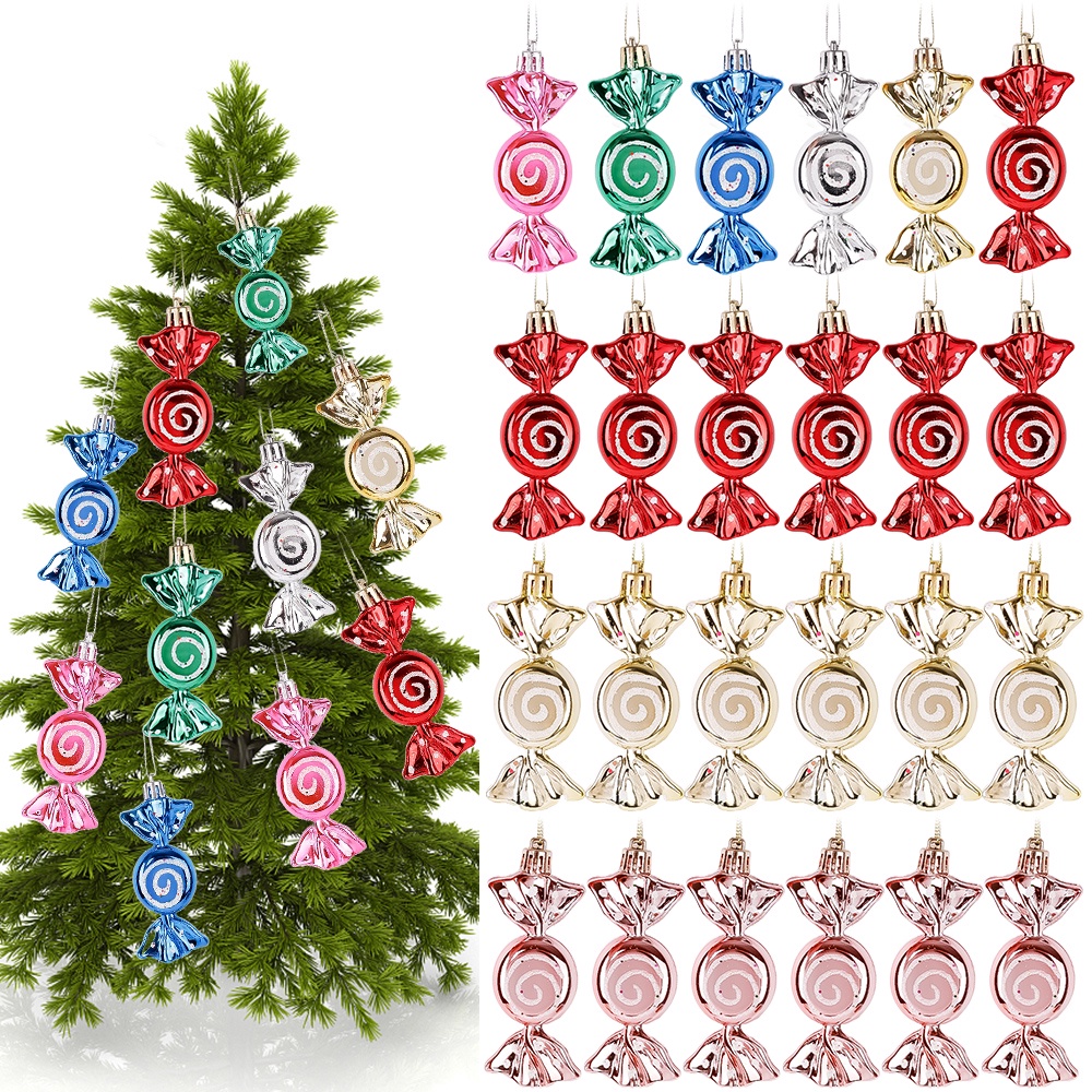 Set 6 Phụ Kiện Treo Trang Trí Cây Thông Giáng Sinh Hình Kẹo Mút Màu Vàng Hồng / Vàng Hồng / Kẹo Nhân Tạo DIY