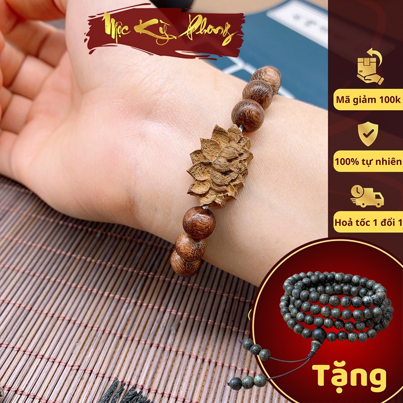 Vòng Nữ 8mm Mix Charm Trầm Tốc Tự Nhiên Mộc Kỳ Phong, Bảo Hành Hương Thơm Trọn Đời