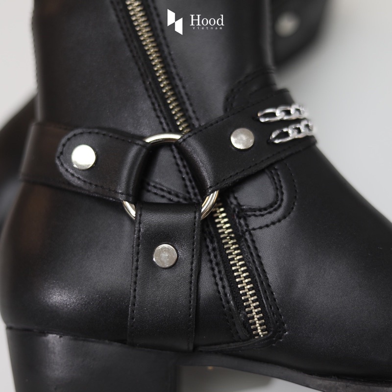 Giày Harness Boot đai xích - Da trơn nguyên tấm - Đế cao su đuc nguyên khối + Bảo hành 12 tháng hood hoodvn