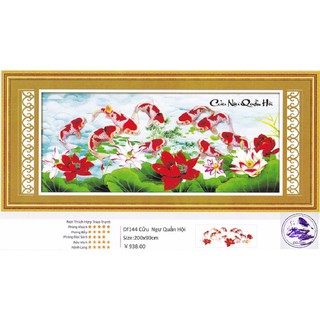 Tranh đính đá cá Cửu Ngư Quần Hội. Kích thước: 200x90cm