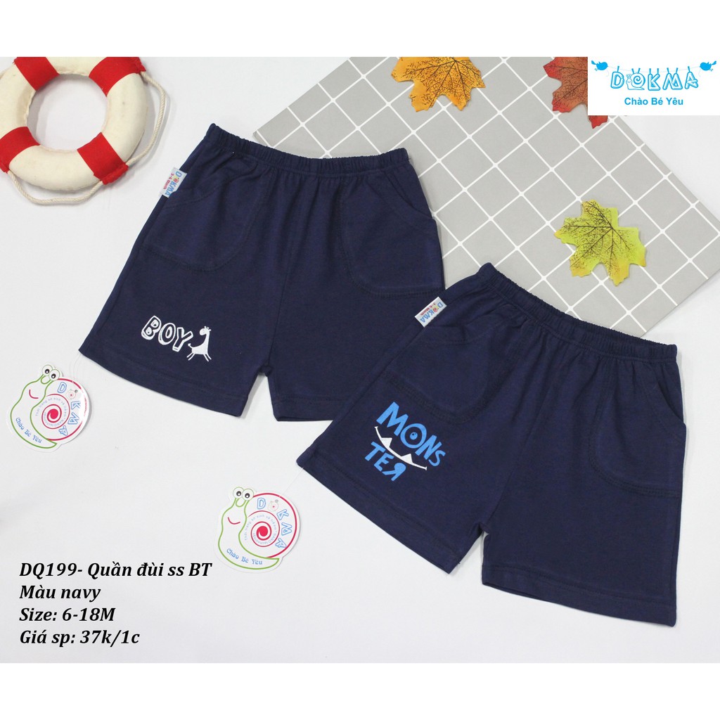 Dokma- quần đùi bé trai cotton 100% màu tàn kem sz 3-9m DQ199