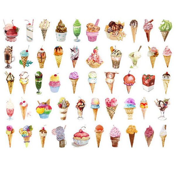 Hộp 50 Nhãn Dán Sticker Trang Trí Kem Dâu Ice-Cream