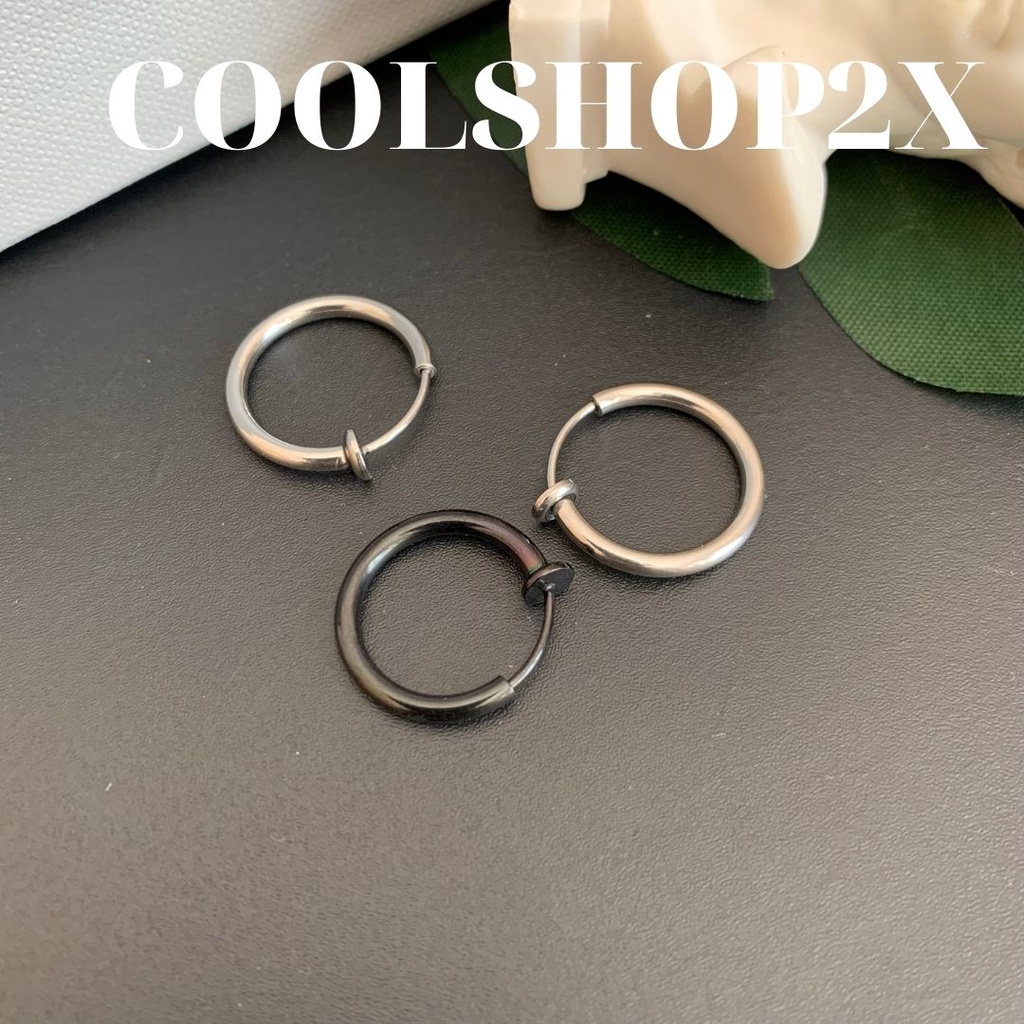 Khuyên tai Vòng tròn Unisex không cần xỏ lỗ Black round