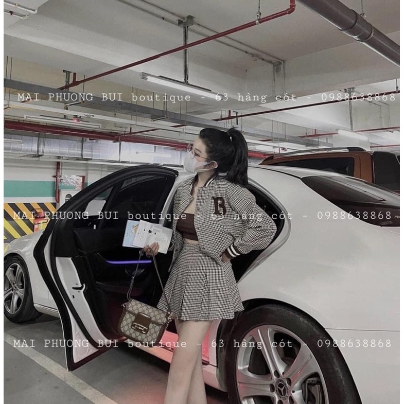 Set váy dạ bomber thêu chữ B