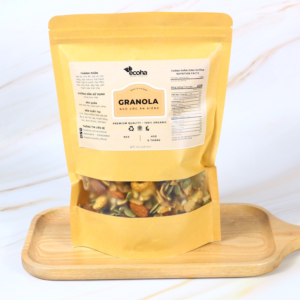 Granola siêu hạt mix 11 loại hạt dinh dưỡng ECOHA, ngũ cốc giảm cân thêm macca, óc chó