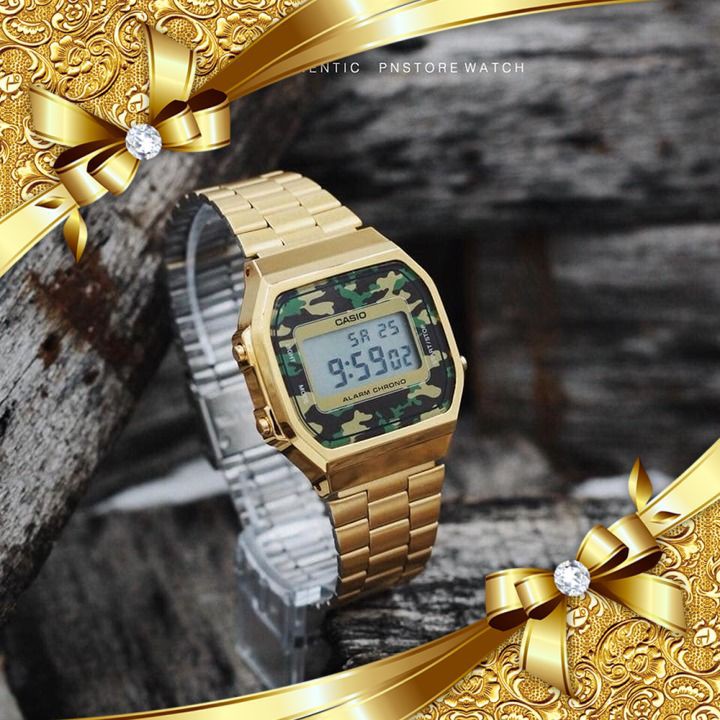 Đồng Hồ Nam Casio A168WEGC-3DF Dây Kim Loại Mạ Vàng 🌟sɪêᴜ ᴄʜấᴛ 🌟 Dành Cho Cả Nam - Viền Mặt Xanh Quân Đội