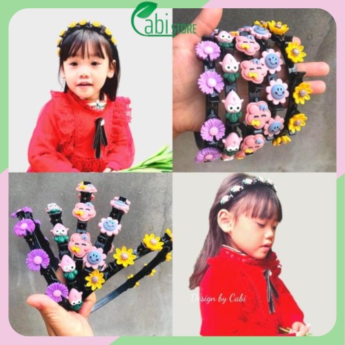 Bờm tóc tạo phồng đính hoạ tiết hoa phong cách Hàn Quốc dành cho bé gái.