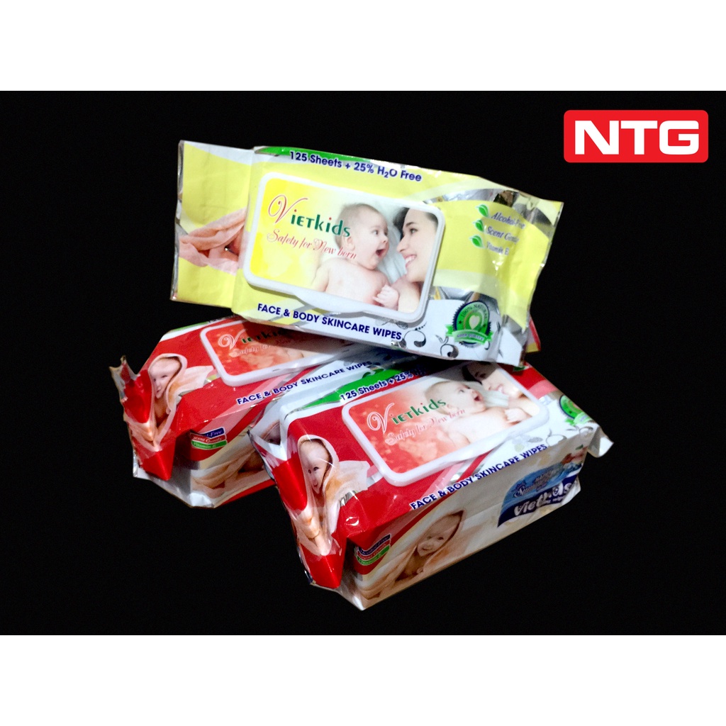 Combo 5 GÓI Khăn ướt Vietkids 125 tờ Không mùi, siêu to, mùi thơm nhẹ, giá siêu chất