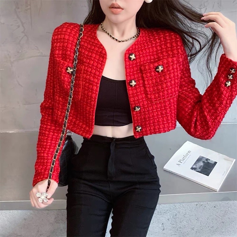 ÁO Khoác dạ tweed đỏ/ áo khoác croptop dạ đỏ
