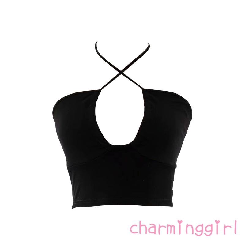 Áo croptop không tay màu trơn thiết kế thời trang quyến rũ cho nữ