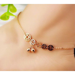 Lắc chân titan hình đồng tiền cổ màu vàng hồng (14k)