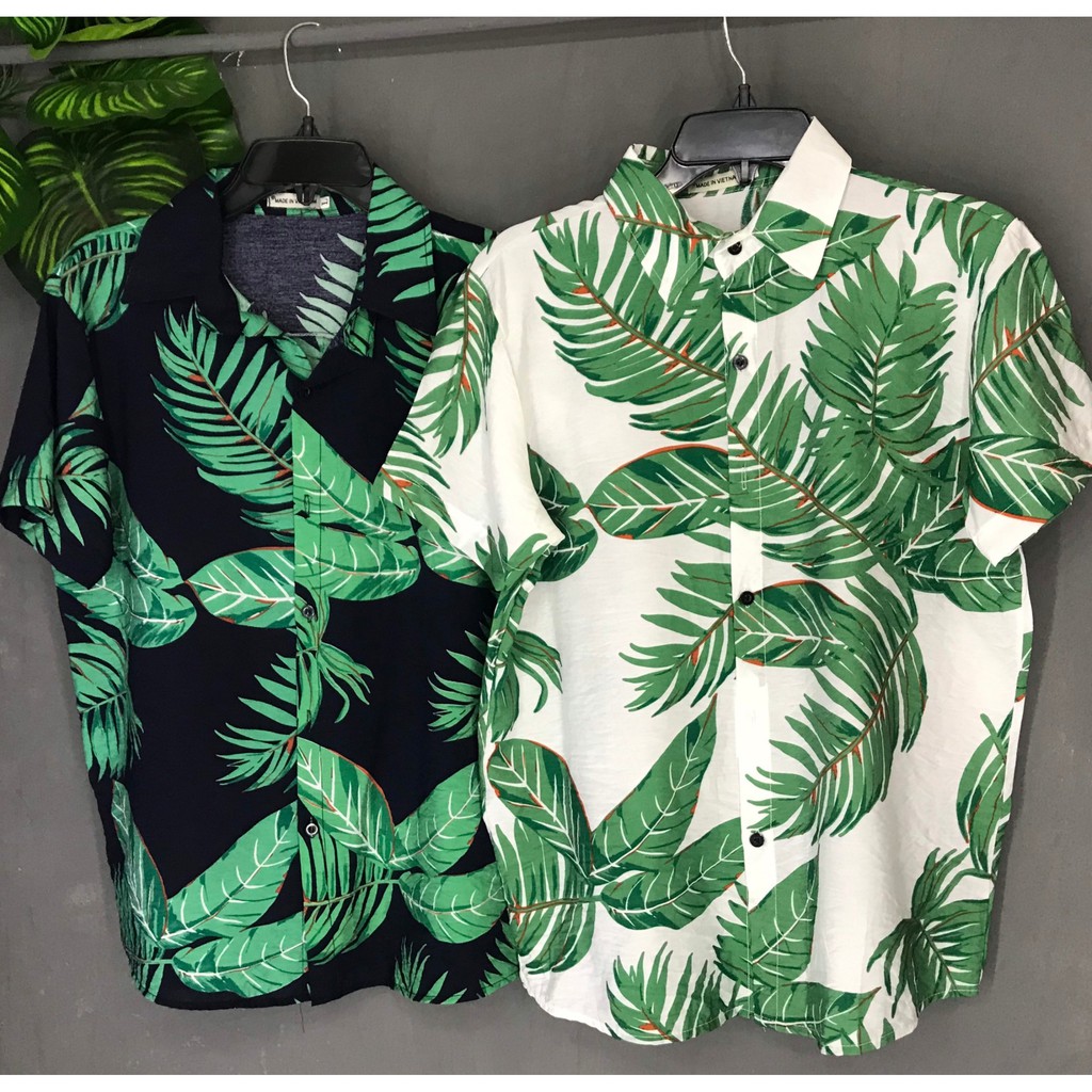 Áo sơ mi Hawaii đi biển họa tiết hoa lá mùa hè chất đũi cao cấp