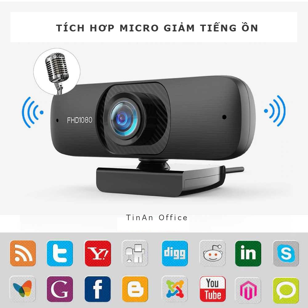 [ 1080P, Micro, 100 ° góc rộng ] Webcam C60 1080P Full HD Kèm Micro, Xoay 360 Độ, Góc nhìn siêu rộng, Hội Nghị Online