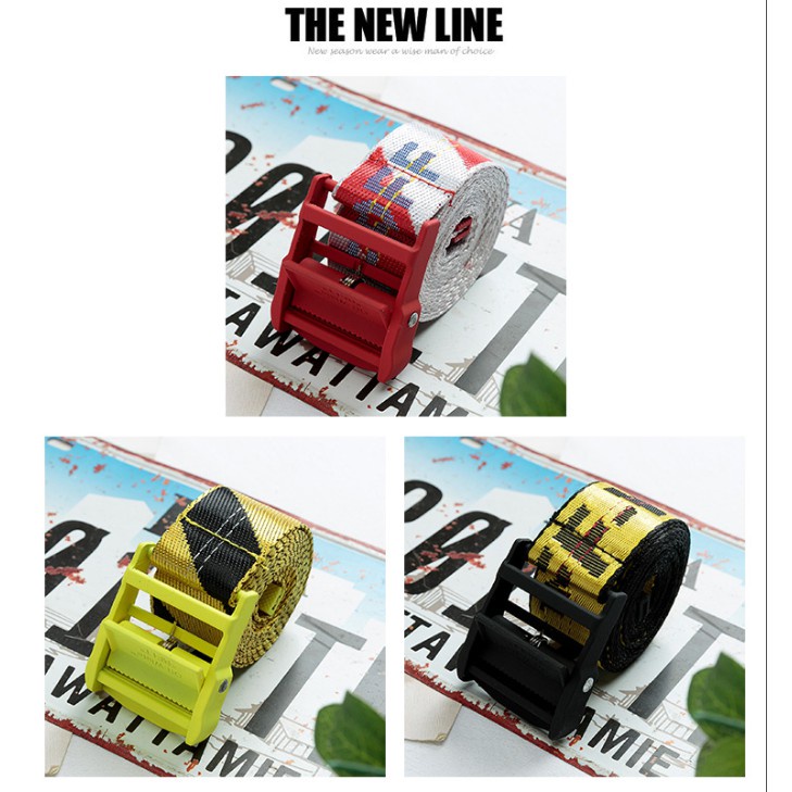 Long-term spot off ow yellow belt17ss white industrial style canvas thêu belt tide