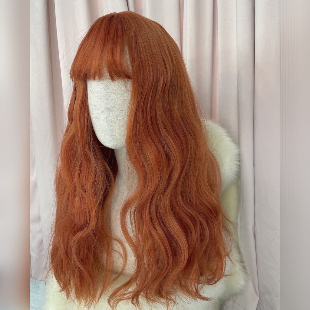 Tóc giả nguyên đầu màu cam, xù lửng 45cm, tặng kèm lưới trùm wig