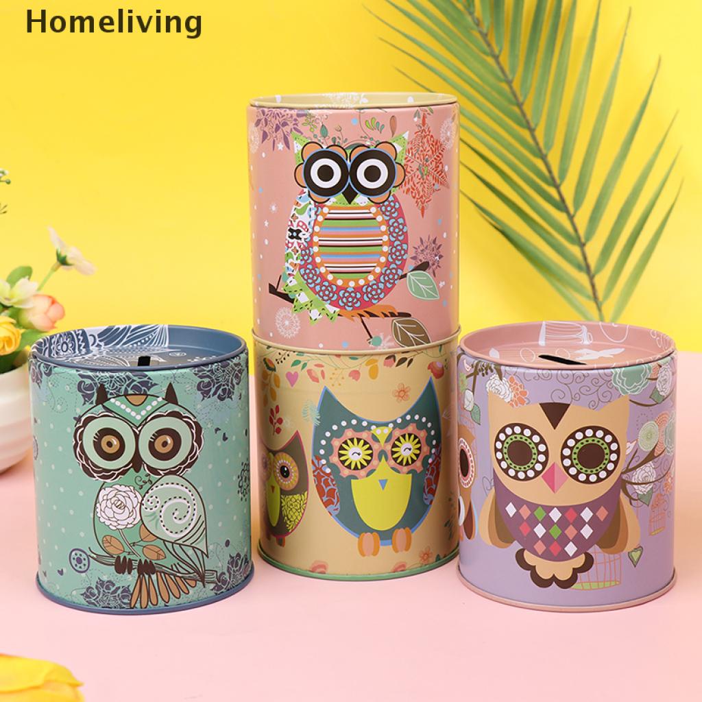 Ống đựng tiền tiết kiệm bằng thiếc họa tiết chim cú mèo cổ điển dễ thương