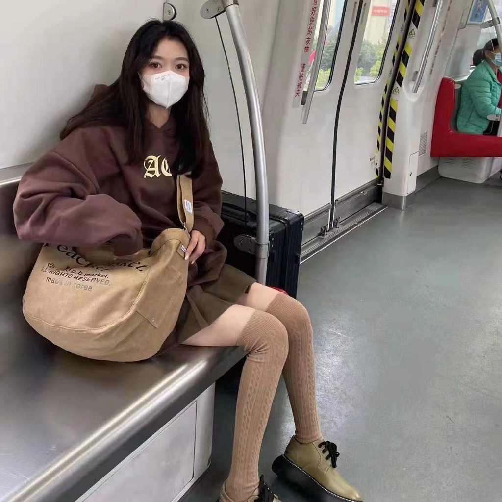 ﹍№♈Túi Tote Vải Canvas Đeo Chéo Vai Với Sức Chứa Lớn Phong Cách Thu Đông Dành Cho Nữ