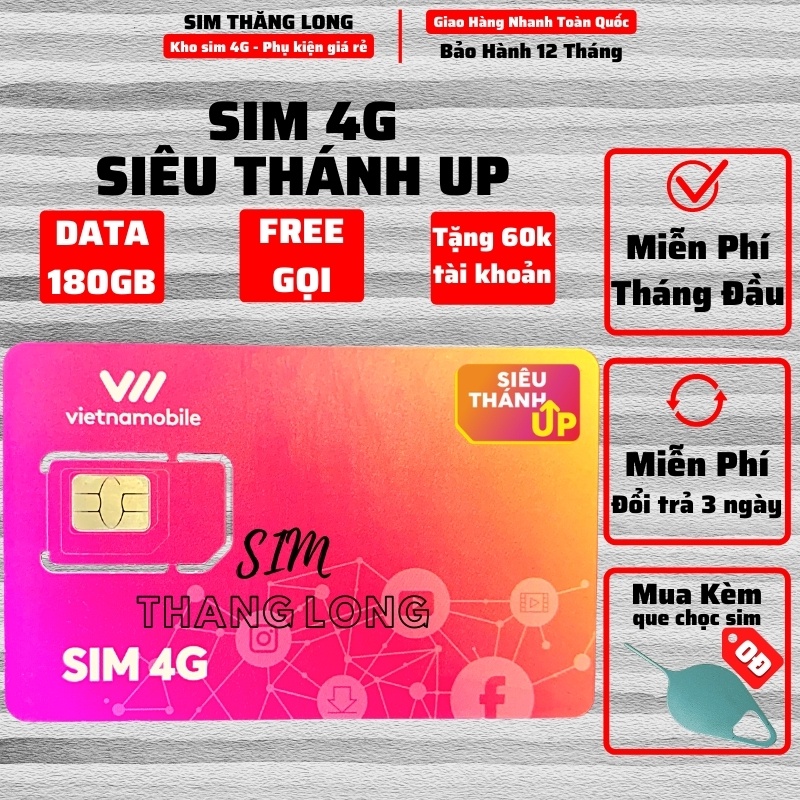 Sim 4G Vietnamobile Data 180Gb (6Gb/Ngày - Thánh Úp & Trọn Đời) - Gọi Miễn Phí - Sim Không Giới Hạn Data - Giá Siêu Rẻ