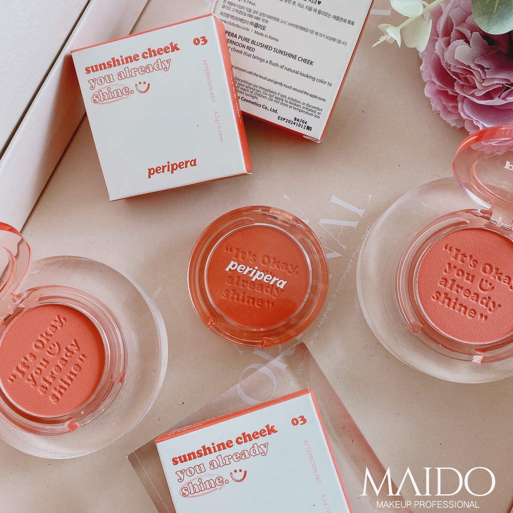 Phấn má PERIPERA PURE BLUSHED SUNSHINE CHEEK 4,2g siêu mịn nhẹ nhàng phù hợp với tất cả các loại da MAIDO COSMETICS