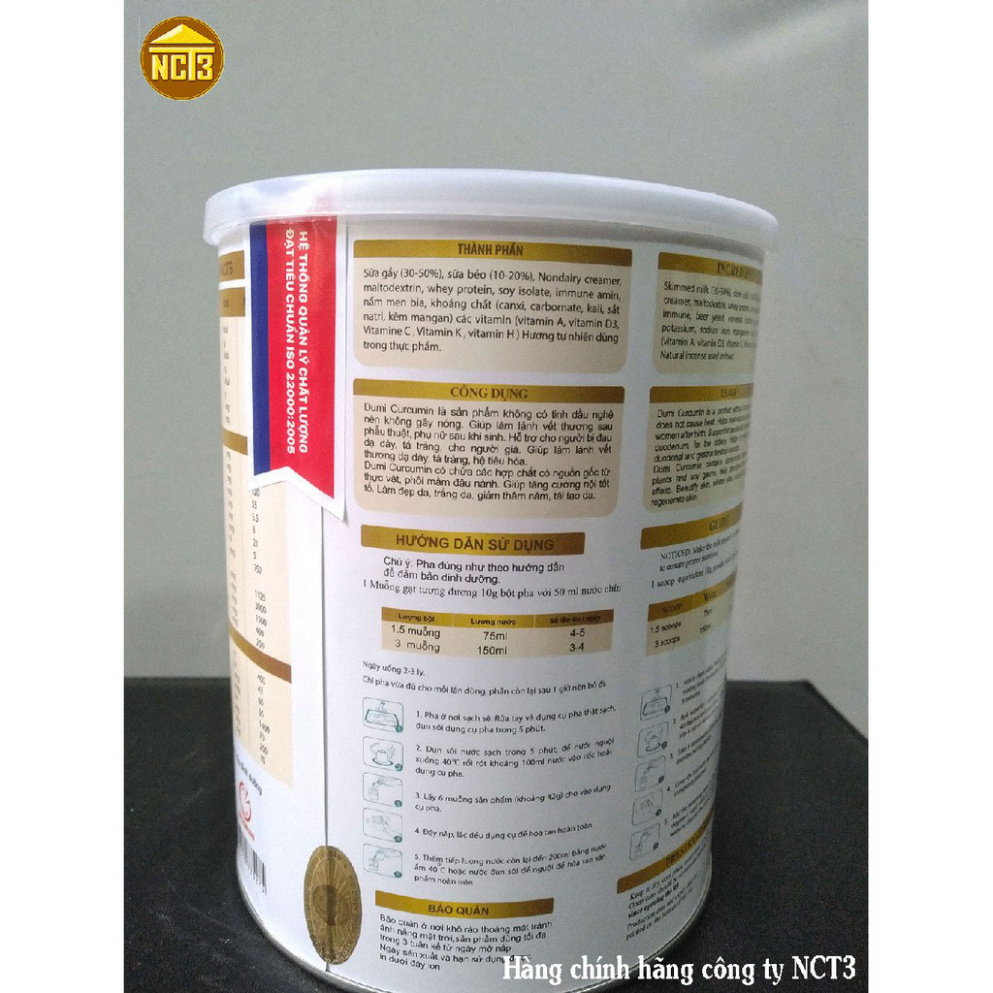 Sữa Tinh Bột Nghệ DUMI CURCUMIN NANO NCT3 ( 900g ) (Hàng chính hãng công ty NCT3 )