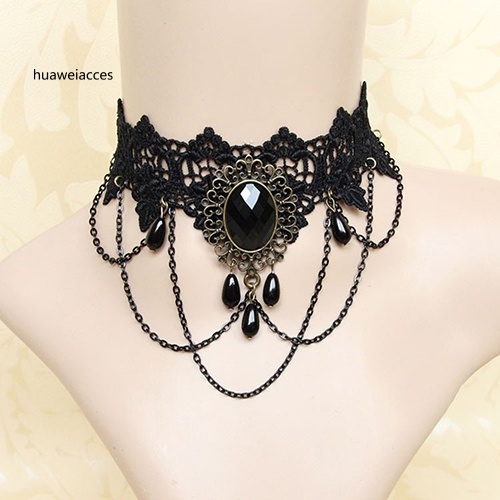 Vòng Cổ Choker Bằng Ren Màu Đen Phong Cách Gothic Cổ Điển Thời Trang Cho Nữ