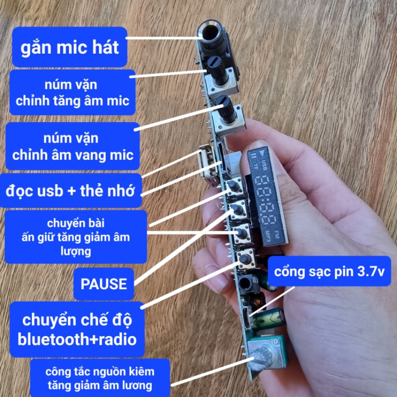mạch loa kéo karaoke + bluetooth + đọc thẻ nhớ +FM .khuếch đại công suất stereo class D dùng ic HT8691R