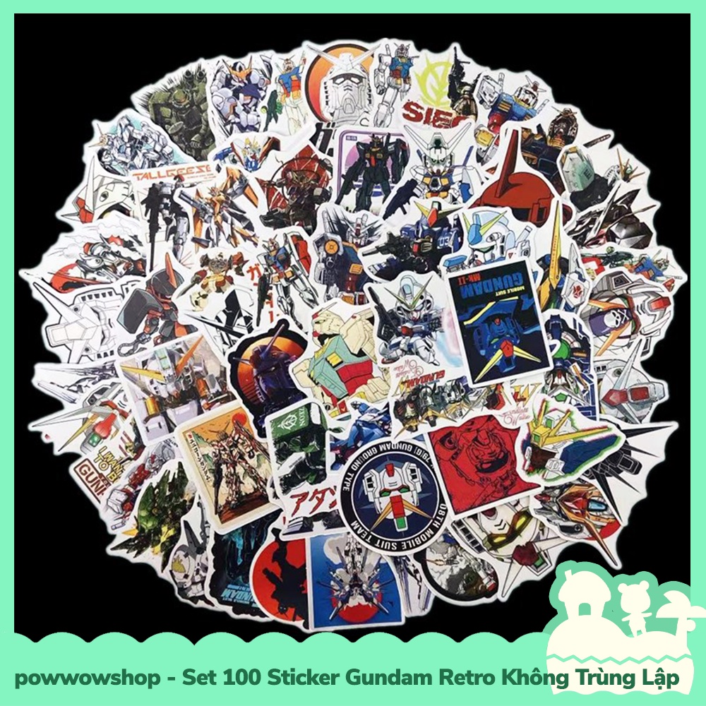 [Sẵn VN - Hỏa Tốc] Set 100 Sticker Decal Dán Trang Trí Vật Dụng Phong Cách Gundam Retro Không Trùng Lập