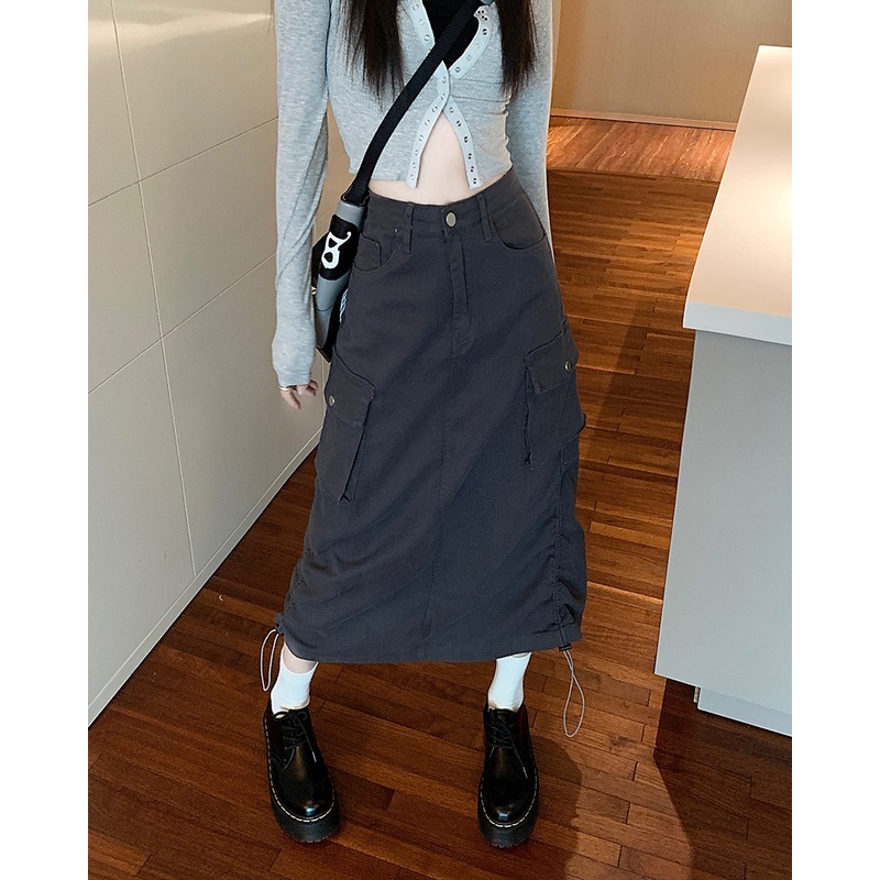 Chân Váy Chữ a Lưng Cao Phối Dây Rút Thời Trang vintage Hàn Quốc