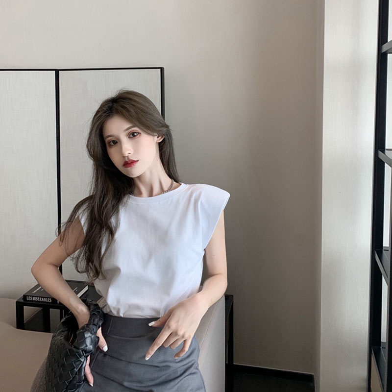 Set Áo Cotton Cao Cấp Không Tay Độn Vai Chân Váy Vạt Chéo Nhún Cạp Thời Trang Sugal TOP NU 033 + CV NU 010