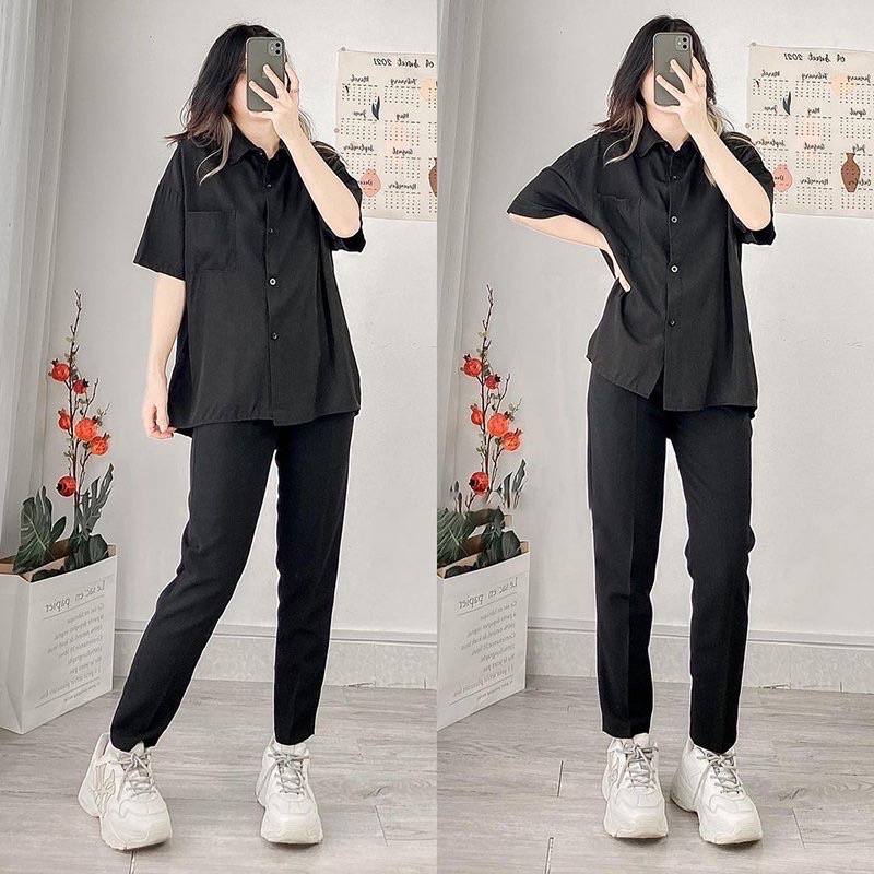 Quần baggy nữ công sở dáng dài ống đứng cạp cao màu đen chất tuyết mưa mềm - Quần tây đen lưng cao đi học sinh có đai