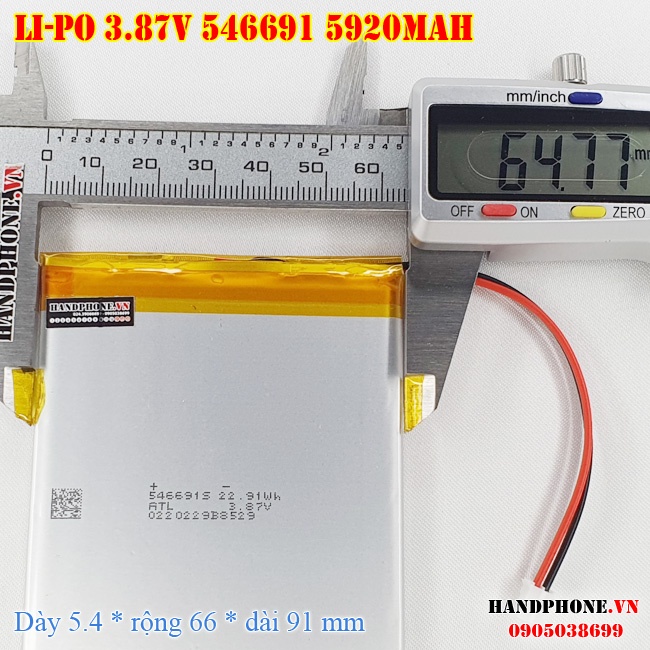 Pin Li-Po 3.87V 5920mAh 546691  cho Bàn Phím Bluetooth, Máy Tính Bảng, Điện Thoại, Loa Bluettooth
