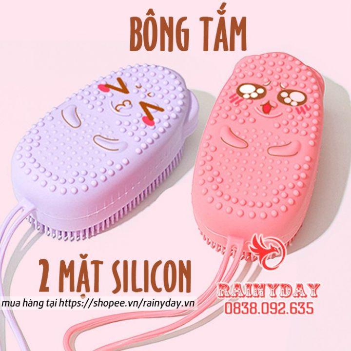 Bông tắm bọt biển silicon tạo bọt kỳ ghét cọ chà lưng tẩy tế bào da chết miếng mút 2 mặt lông siêu mềm