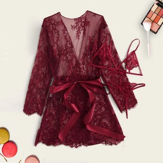Áo choàng ngủ vải satin phối nơ