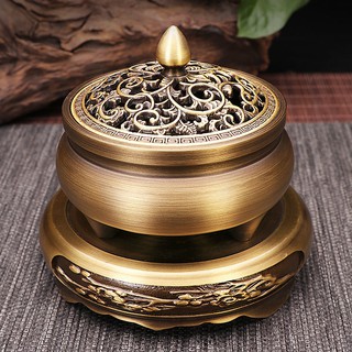 ▼☾♙Chảo đồng nguyên chất lư hương gia dụng trong nhà lò xông trầm lớn ba chân đốt trang trí