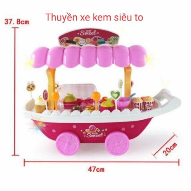 Xe đẩy thuyền kem +bánh ngọt cỡ to đại