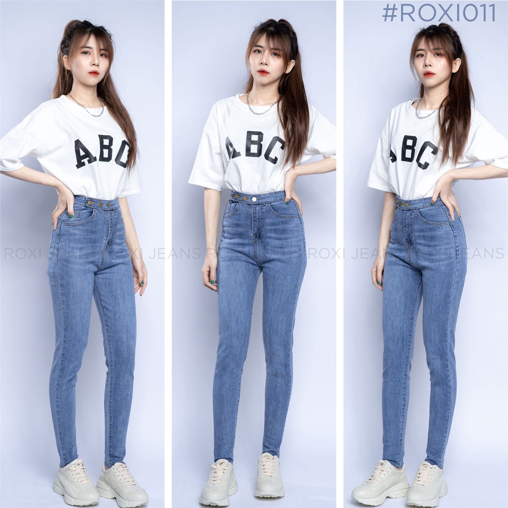 Quần Jean Lưng Cao Tôn Dáng, Quần Nữ 2 Cúc Bấm