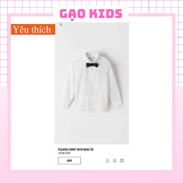 Áo sơ mi cho bé áo sơ mi trắng dài tay cổ nơ Zara cho bé trai hot hit 2021