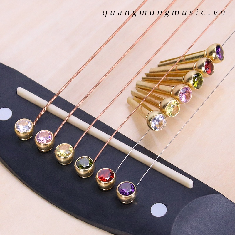 Bộ 6 chốt dây đàn Guitar Acoustic bằng đồng đính đá cao cấp