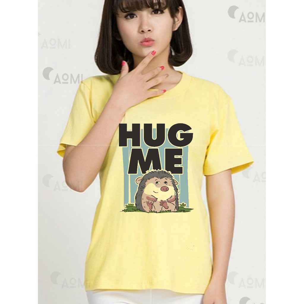ÁO THUN NAM NỮ AT2436 HUG ME CUTE FORM CỔ TRÒN TAY NGẮN THỜI TRANG AOMI UNISEX PHONG CÁCH HÀN QUỐC
