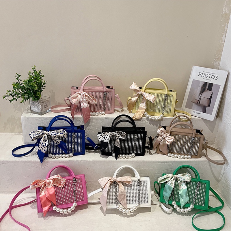 Túi Đeo Chéo Hình Vuông Nhỏ Đính Đá Lấp Lánh Thời Trang Cho Nữ