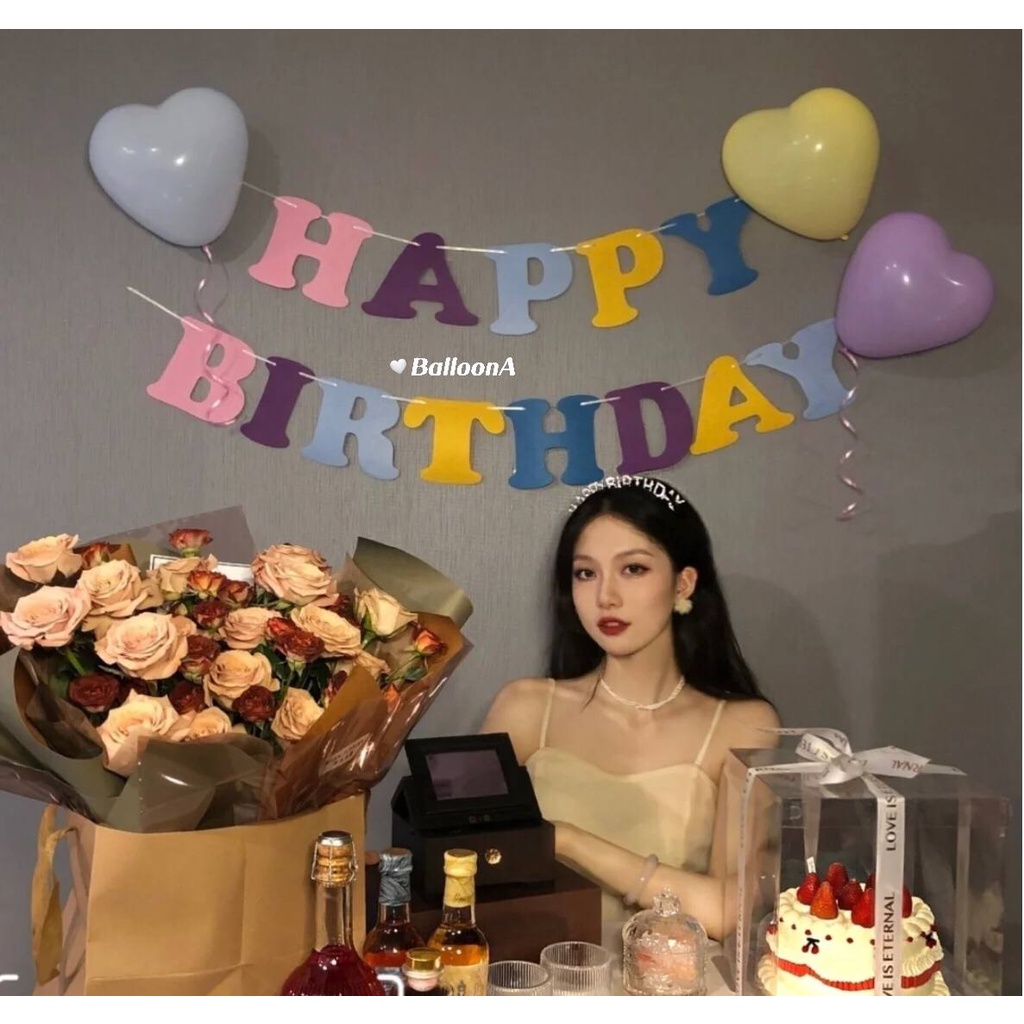 Dây chữ Happy Birthday vải nỉ nhiều màu sắc pastel trang trí sinh nhật Hàn Quốc siêu xinh