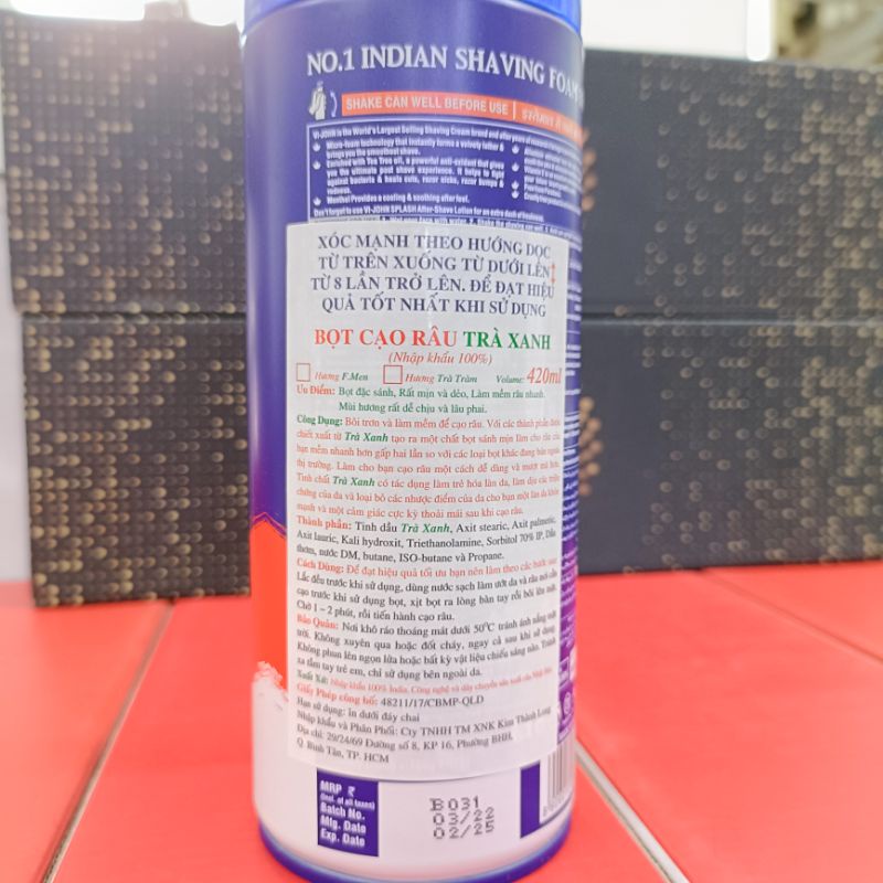 Bọt cạo râu  Vi-John trà xanh 420ml