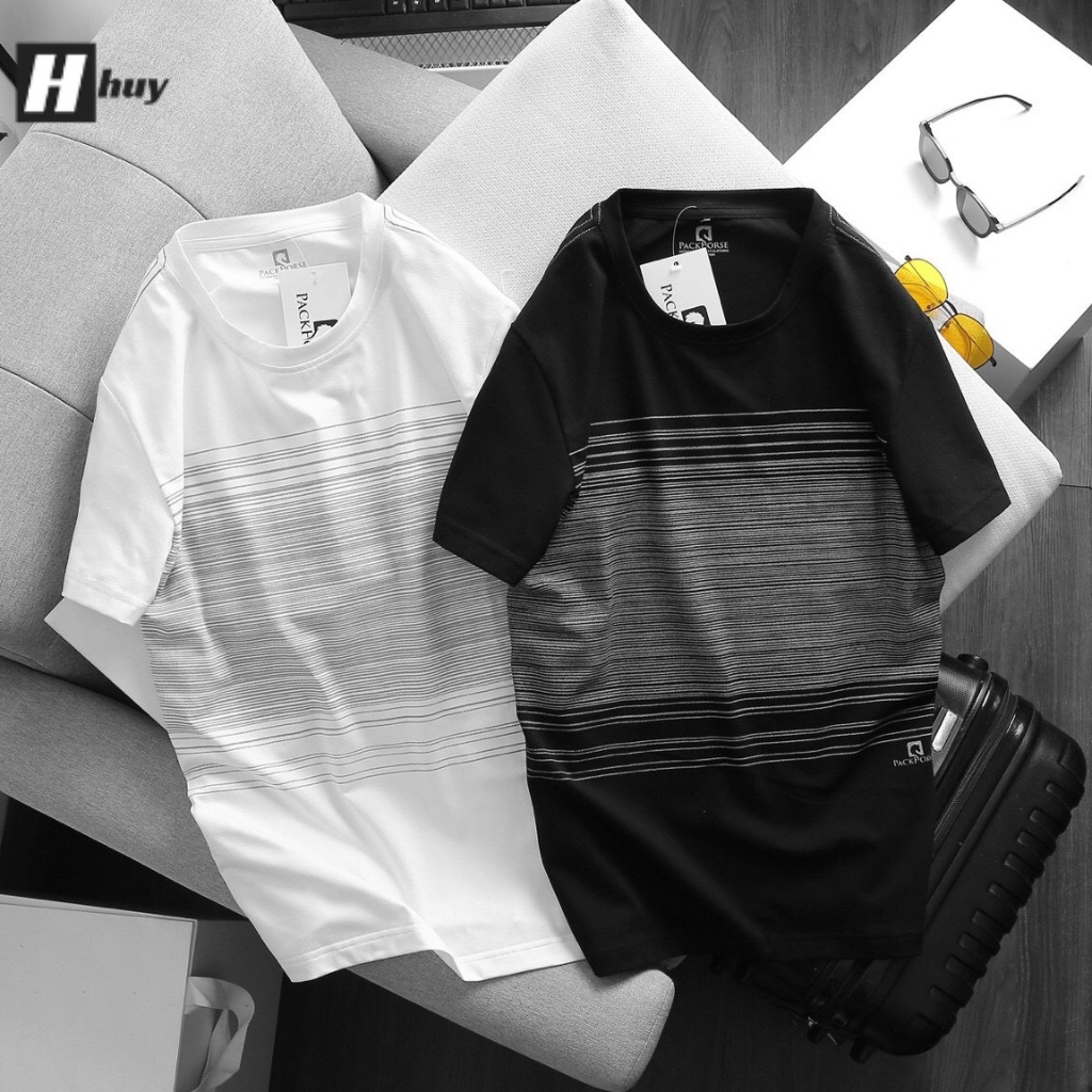 Áo thun nam tay ngắn cổ tròn, màu phối lạ mắt, vải thun cotton xuất